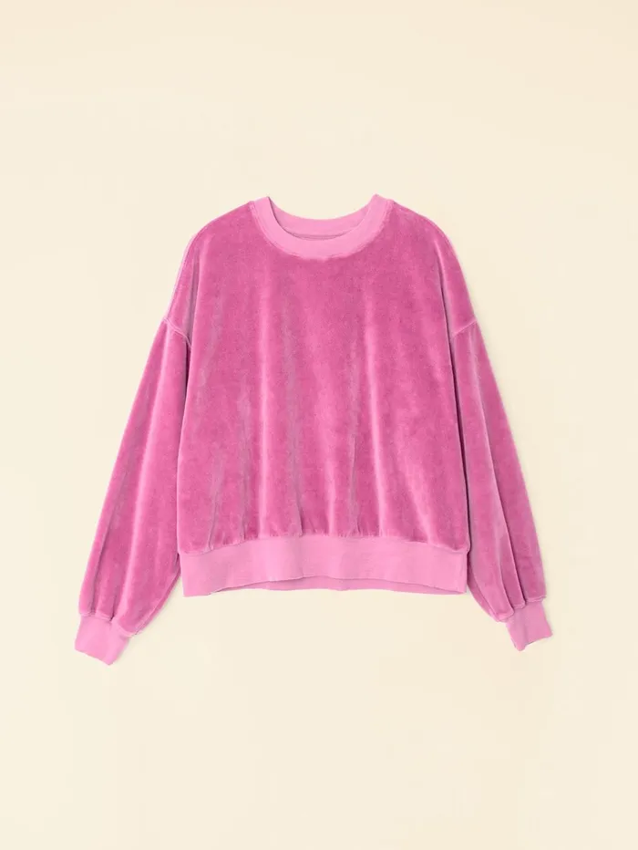 XRENA French Rose Huxley Velour Sweatshirt Women Sweats and Tees XRENA French Rose Huxley Velour Sweatshirt Women Sweats and Tees