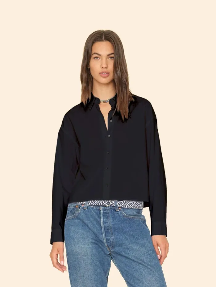 XRENA Jet Black Dawson Crisp Shirt Women Shirts