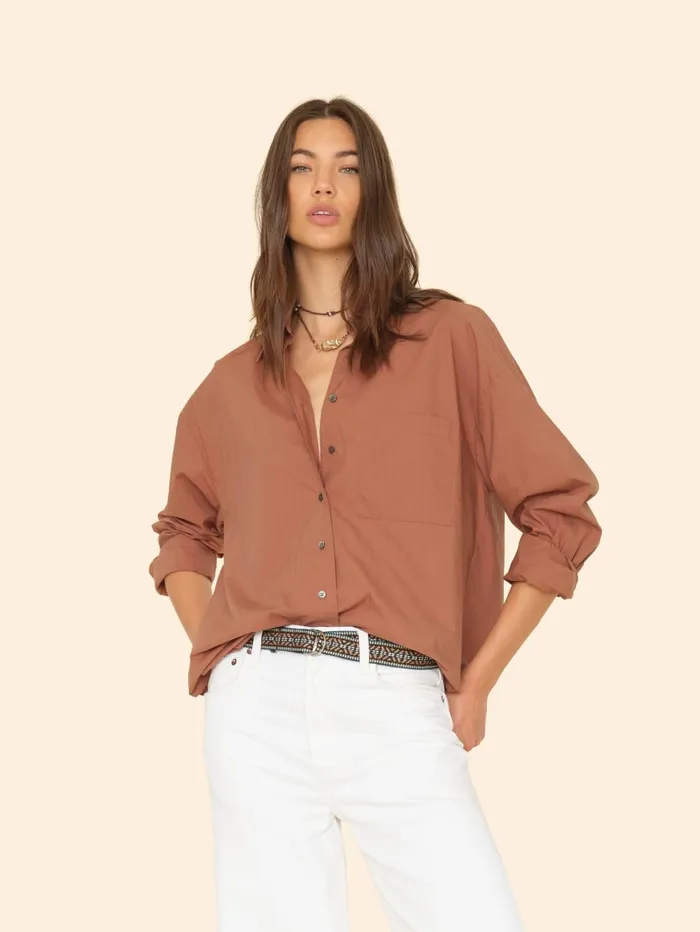 XRENA Latte Brown Sydney Crisp Shirt Women Shirts