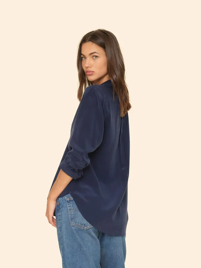 XRENA Navy Beau Silk Shirt Women Shirts XRENA Navy Beau Silk Shirt Women Shirts