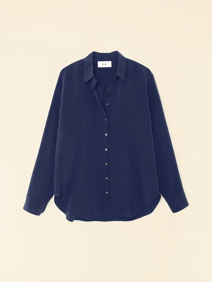 XRENA Navy Beau Silk Shirt Women Shirts XRENA Navy Beau Silk Shirt Women Shirts
