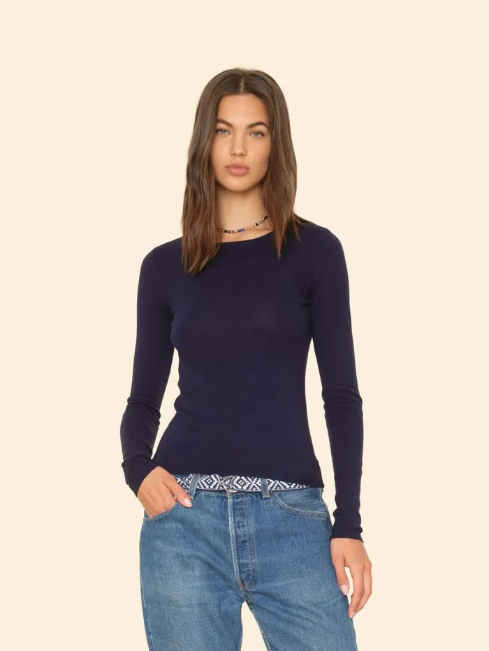 XRENA Navy Crewe Sweater Women Sweaters and Jackets