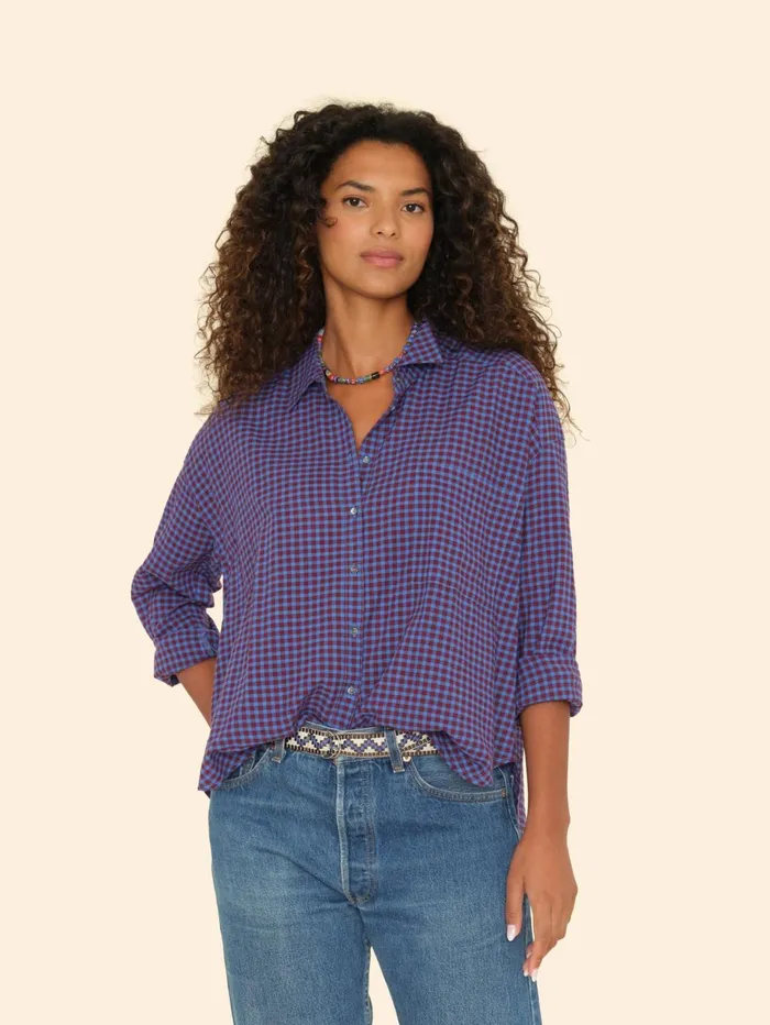 XRENA Night Wine Jordy Plaid Shirt Women Shirts