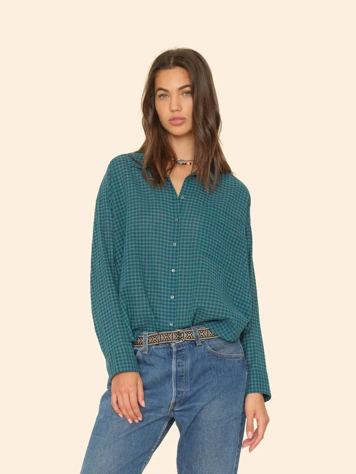 XRENA Pine Sky Jordy Plaid Shirt Women Shirts