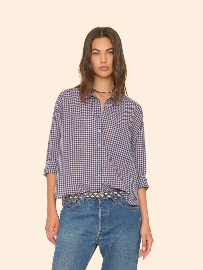 XRENA Stone Blue Jordy Plaid Shirt Women Shirts