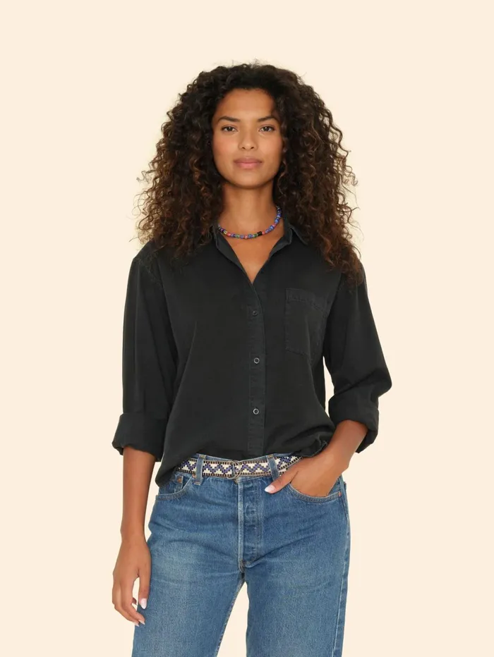 XRENA Washed Black Asher Twill Shirt Women Shirts