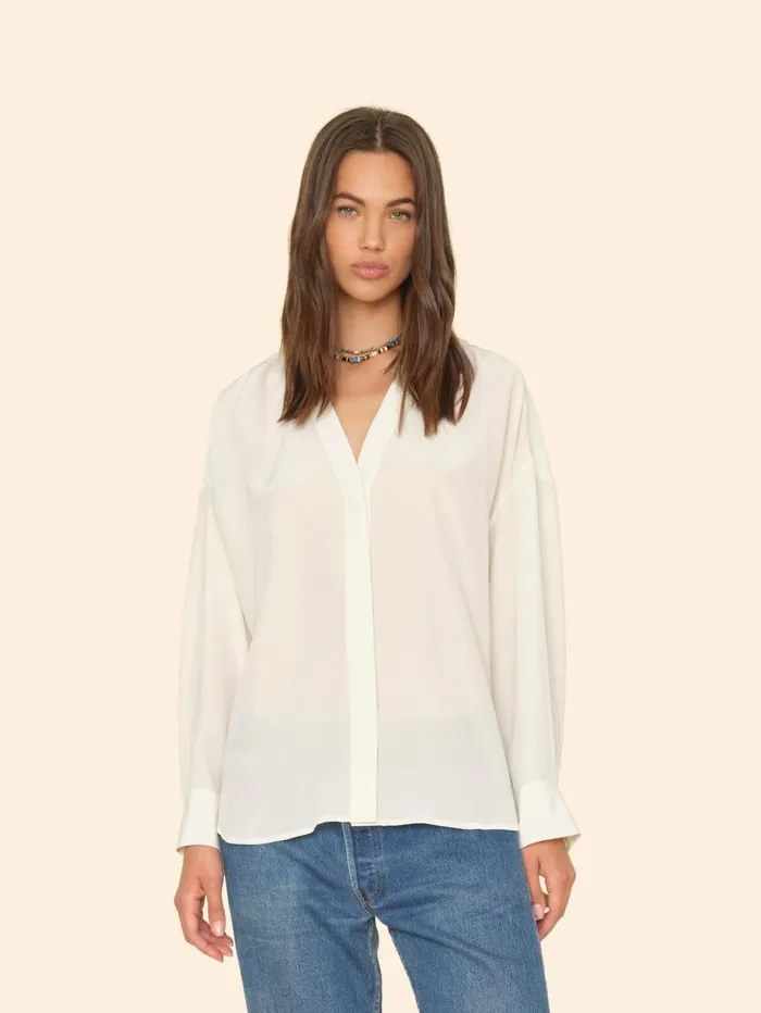 XRENA White Agate Frances Silk Shirt Women Shirts