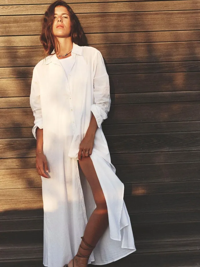 XRENA White Boden Dress Women Dresses