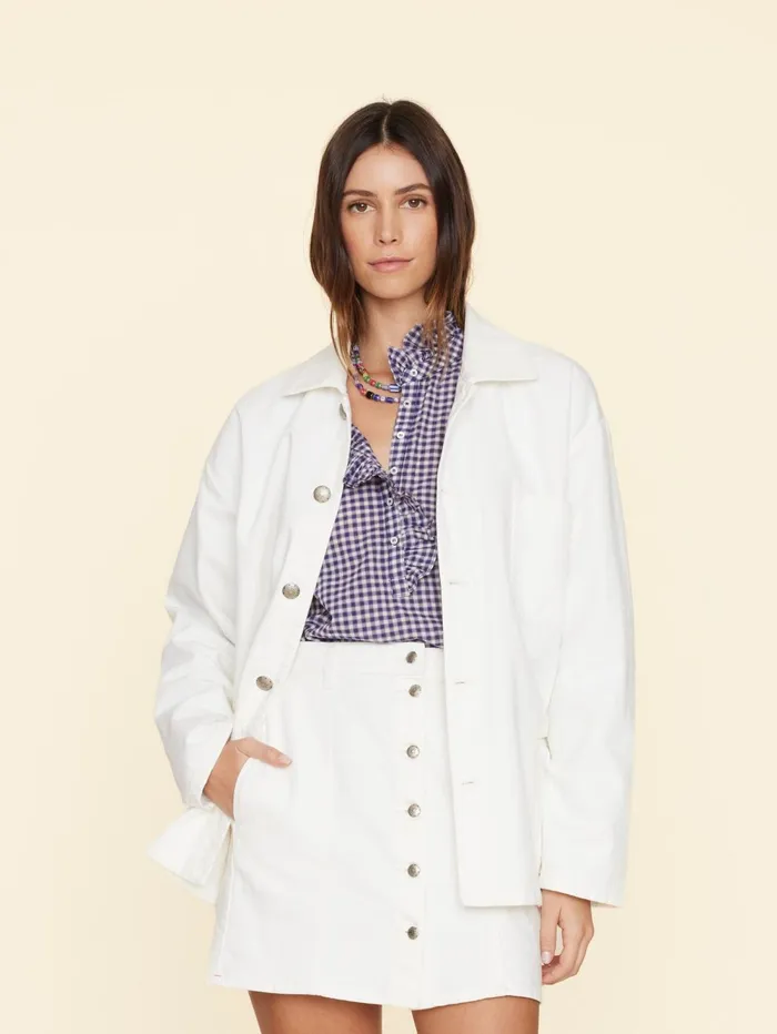 XRENA White Stanford Denim Jacket Women Sweaters and Jackets