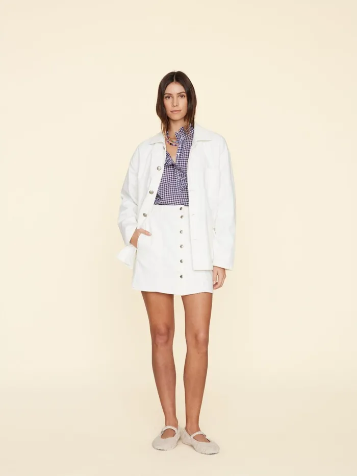 XRENA White Sydelle Denim Skirt Women Skirts