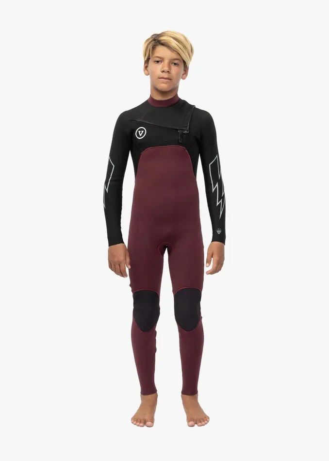 Youth Vissla 7 Seas Boys 32 Bolt Full Chest Zip Wetsuit Wine