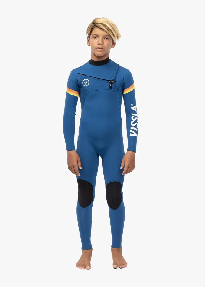 Youth Vissla 7 Seas Boys Raditude 43 Full Chest Zip Wetsuit Harbor Blue