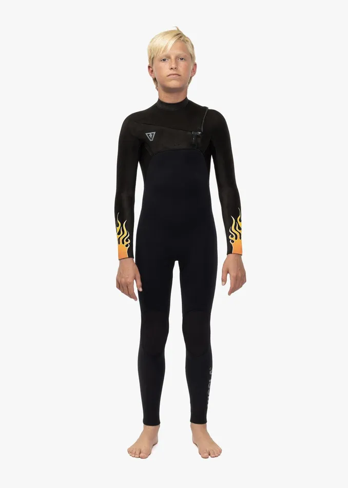 Youth Vissla High Seas Boys Fire 32 Full Chest Zip Wetsuit Black