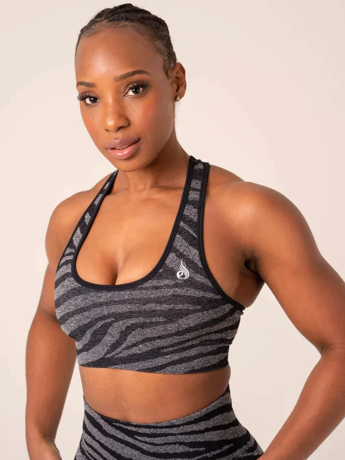 Zebra Seamless Sports Bra 8211 Grey Marl Black Zebra Women Ryderwear Sports Bras