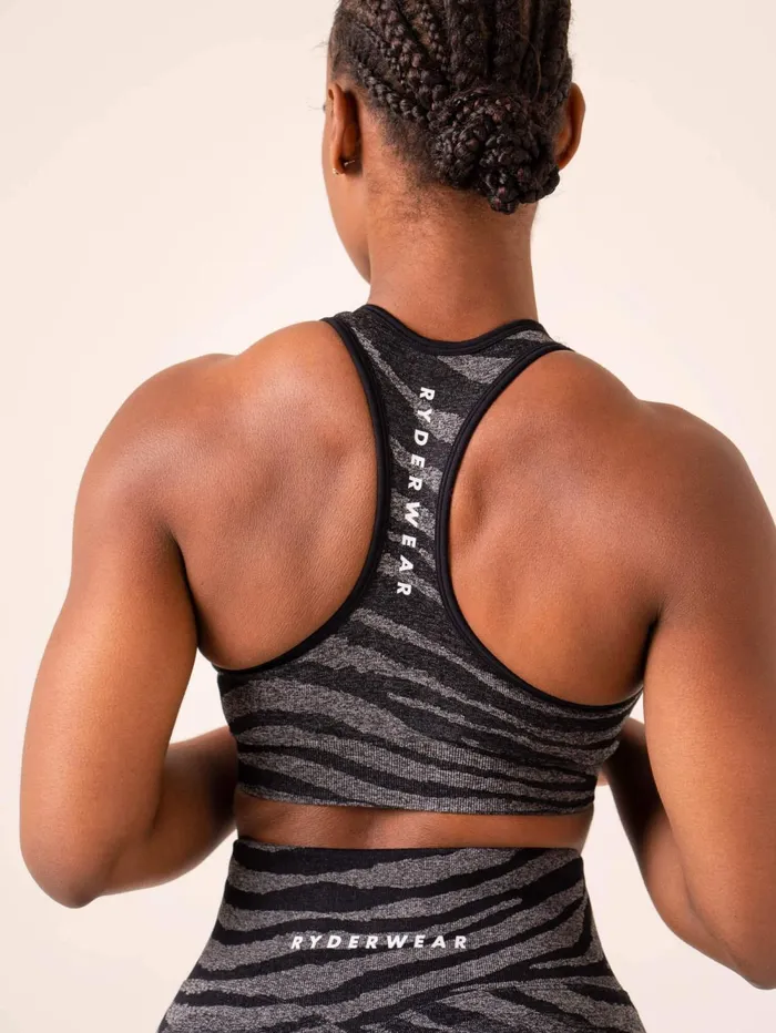 Zebra Seamless Sports Bra 8211 Grey Marl Black Zebra Women Ryderwear Sports Bras