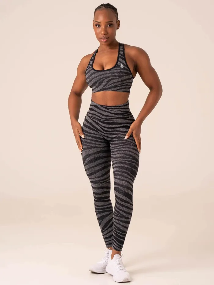 Zebra Seamless Sports Bra 8211 Grey Marl Black Zebra Women Ryderwear Sports Bras
